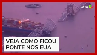 Veja como ficou ponte destruída por navio em Baltimore (EUA)