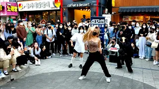 GDM DANCE BUSKING. ONLOOKERS ENJOYING IMPROMPTU FANTASTIC BUSKING ON HONGDAE STREET.