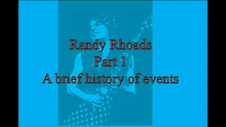 Randy Rhoads Part 1 A brief history of events