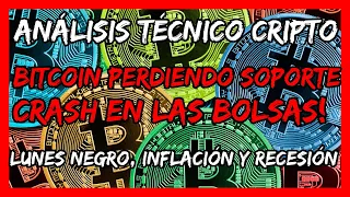 BITCOIN ROMPE SOPORTE? | CRASH en las BOLSAS! | Lunes NEGRO | Análisis técnico BTC hoy Español