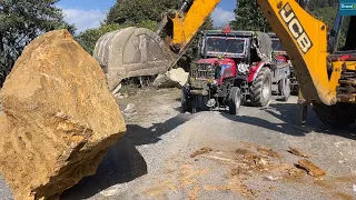 Busy Mountain Road Joining India and China Border-JCB Backhoe Clearing Road Dirt