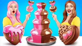 Chocolate Fountain Fondue Challenge | Expensive vs Cheap Chocolate Desserts by RATATA COOL