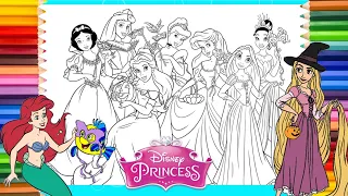 Halloween Cinderella Ariel Snow white Aurora Belle Tiana Rapunzel Coloring Compilation for kids