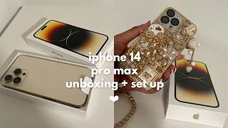 IPHONE 14 PRO MAX UNBOXING (gold) | set up + accessories!