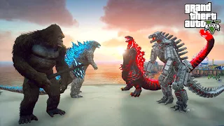 Godzilla and Kong vs Mechagodzilla and Shin Godzilla - GTA V Mods Battle