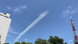 Olympic Games Tokyo 2020 Opening - RAF trailing colored smoke to celebrate Olympics opening ceremony