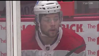 Josh Anderson Levels Quinn Hughes Into the net small scrum forms quickly after montreal vs vancouver