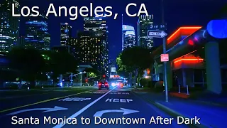 Los Angeles, CA. - 4K HDR - Relaxing Night Drive, Santa Monica blvd. to Downtown L.A.