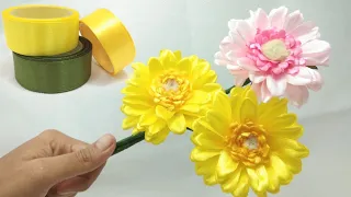 D.I.Y/how to make easy satin ribbon flowers gerbera