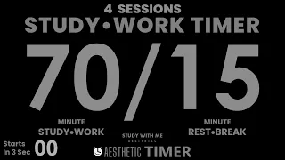 DARK Mode, Pomodoro 70/15 Study Timer, No Music, 4 Sessions, 70 Minute Study, Gentle Alarm