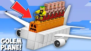 How to FLY ON THIS LONGEST GOLEM SPAWN AIRPLANE in Minecraft ? NEW SECRET GOLEM SPAWN PLANE !