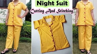 Collar Night Suit Cutting And Stitching | Night Dress | English subtitles | Stitch By Stitch