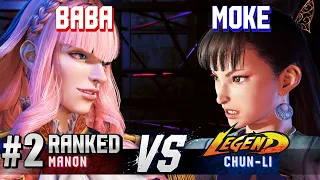 SF6 ▰ BABAAAA (#2 Ranked Manon) vs MOKE (Chun-Li) ▰ Ranked Matches