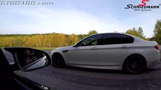[4k] Tuned 750 HP BMW M5 F10 exhaust, downpipes vs EVERYTHING