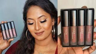 HUDA BEAUTY Liquid matte minis | THE BROWN EDITION | Lip swatches & Review