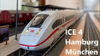 Märklin ICE4 auf Laminatbahn in Szene gestellt Artikel 39714 DB Baureihe 412 H0 1:87