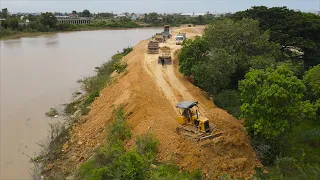 Wow!! Super Dump Truck Unloading Soil with Skill Operator Bulldozer Pushing Soil to Building flood