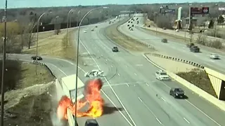 Car slams into truck causing fireball