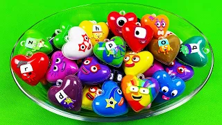 Looking Numberblocks, Alphablocks, Alphabet Lore Mini Heart, Hexagon, Flower... Slime Coloring! ASMR