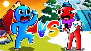 RAINBOW FRIENDS in the WINTER, HOT BLUE vs COLD RED in the CAMPING TRIP?! Hoo Doo Rainbow Animation