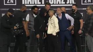 F****** TENSE! - JOJO DIAZ WALKS AWAY AFTER EXCHANGING WORDS WITH DEVIN HANEY AT FACE-OFF