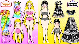 DIY Paper Doll | Rainbow VS Black Mother and Daughter NEW FASHION Extreme Makeover | Dolls Beauty