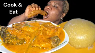 African food mukbang/ Cook and eat with me/ Owo soup and fufu mukbang ( eating Sound ASMR)