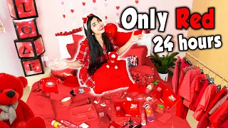 Using only *RED* things for 24 Hours Challenge!!❤️🍷🌹💋