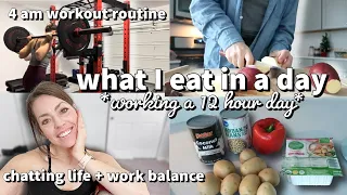 WHAT I EAT IN A DAY Working a 12 Hour Day + My 4am Workout Routine & Chatting Work + Life Balance