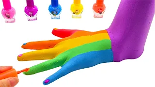 Satisfying Video l DIY How to make rainbow arm WITH Kinetic Sand & Nail Polish Cutting ASMR