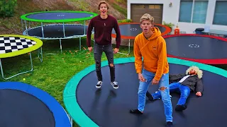 LAST TO LEAVE TRAMPOLINE RACE TRACK WINS! *EXTREME TRAMPOLINE PARK CHALLENGE*