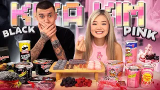 BLACK FOOD VS PINK FOOD ASMR MUKBANG | JELLY, NOODLE, SNACKS | feat. TIM