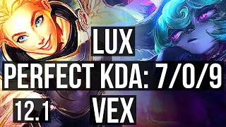 LUX vs VEX (MID) | 7/0/9, 1.2M mastery, Godlike | KR Diamond | 12.1