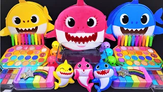 Baby shark Rainbow Slime Mixing Random Cute,shiny things into slime #ASMR #slimevideos #슬라임