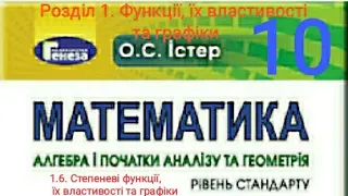 1.6. Степеневі функції, їх властивості та графіки. Алгебра 10 Істер  Вольвач С. Д.