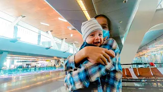 Our family is flying to Russia for the first time. 24 hours at the airport with a two-month-old baby