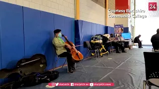 Yo Yo Ma performs at vaccine waiting area