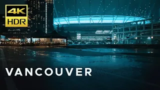 Night Rain Walk around False Creek, Vancouver - HDR, ASMR