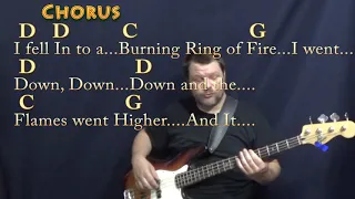 Ring of Fire (Johnny Cash) Bass Guitar Cover Lesson in G with Chords/Lyrics