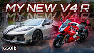 Driving MY C8 Z06 TO UNBOX & RIDE MY 2023 Ducati Panigale V4 R!