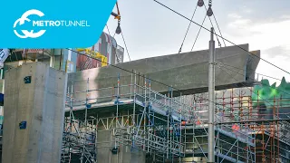 The entrance of State Library Station is taking shape