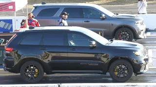 The battle of SUV's - Hellcat Durango vs Jeep SRT and vs Durango SRT - drag racing #durango #jeep