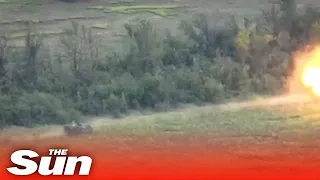 Russian tanks storm Ukrainian position and destroy vehicles with fierce guns