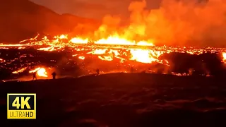 When Earth breaks open! Meradalir fissure eruption on August 4, 2022. Iceland. 4k