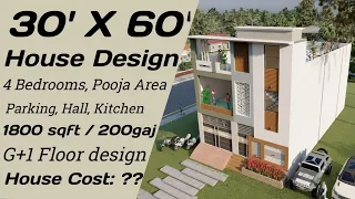 30 X 60 House Plan East Face, 4BHK with Car Parking 1800 sqft 201 gaj | 201 गज़ घर का शानदार नक़्शा.