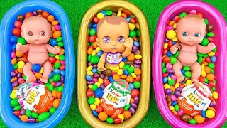 Very Satisfying Video - Mixing All My Candy in 3 Bathtubs with Rainbow Grid Balls & Color M&M's ASMR