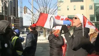 'Freedom Convoy' demonstrators march on Hamilton City Hall