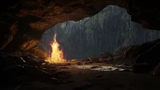 Cave Ambience| Rain and Fire Sounds for Relaxation and Stress Reduction