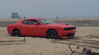 Dodge Challenger gets stuck on the Beach in Venice