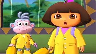 Dora plays with rain and umbrella